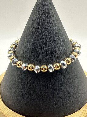 Two Tone Faceted Gold Silver Beaded Bracelet Mixed Boho Chic Jewelry